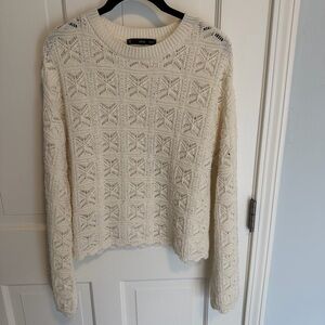 Mango Knit Pointelle Sweater in Cream sz M